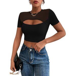 Women's Sheer Mesh Tops See Through Slim Fit T Shirts Basic Tee Going Out Tops